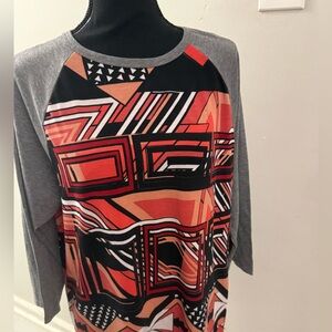 LuLaRoe Gray and Red Geometric Long Sleeve Top